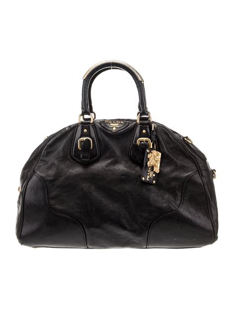 prada glace top handle gold tone black